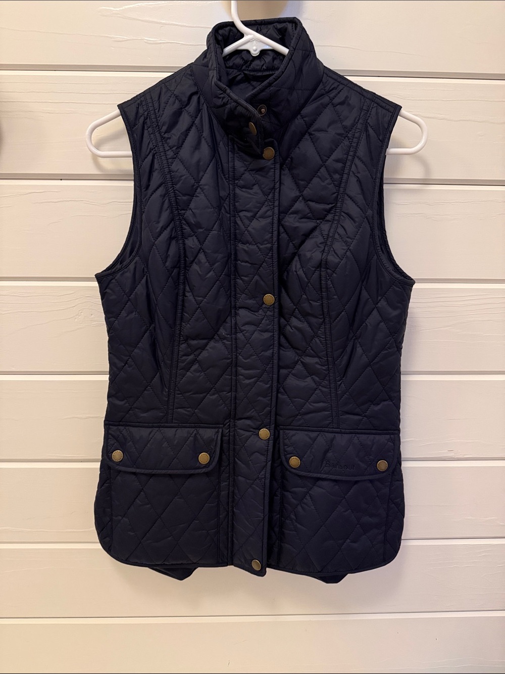 Barbour Quilted Navy Gilet Vest with Brass Snaps